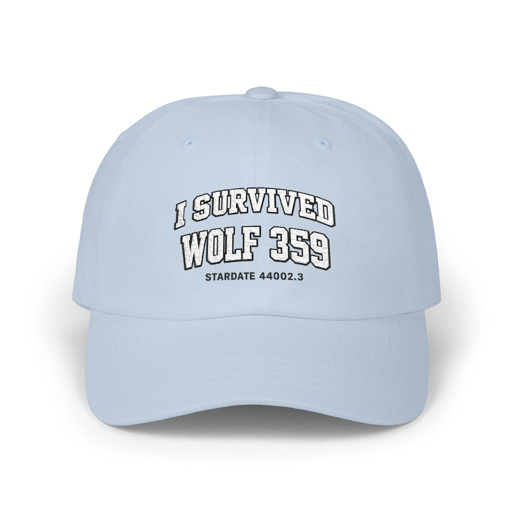 I Survived Wolf 359 Dad Cap — Sci‑Fi Fan Baseball Hat