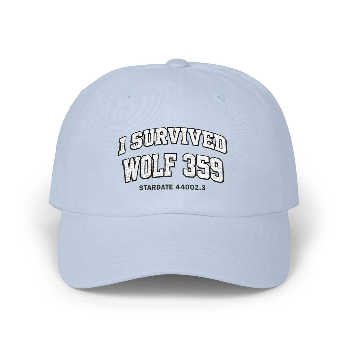 I Survived Wolf 359 Dad Cap — Sci‑Fi Fan Baseball Hat