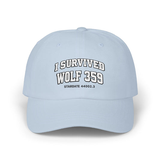 I Survived Wolf 359 Dad Cap — Sci‑Fi Fan Baseball Hat