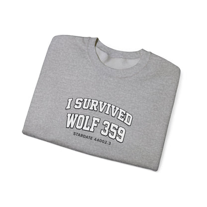 Crewneck Sweatshirt — "I Survived Wolf 359" Retro Sci‑Fi Crew