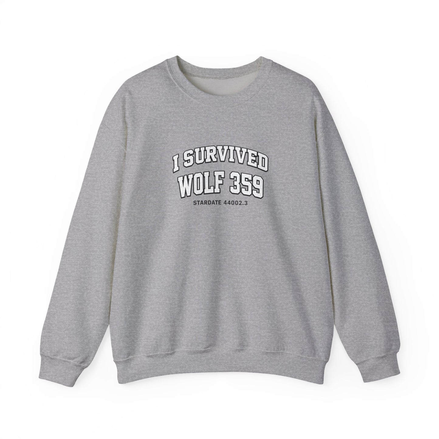 Crewneck Sweatshirt — "I Survived Wolf 359" Retro Sci‑Fi Crew