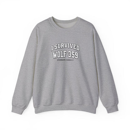 Crewneck Sweatshirt — "I Survived Wolf 359" Retro Sci‑Fi Crew