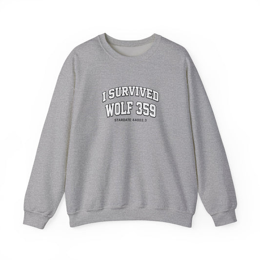 Crewneck Sweatshirt — "I Survived Wolf 359" Retro Sci‑Fi Crew