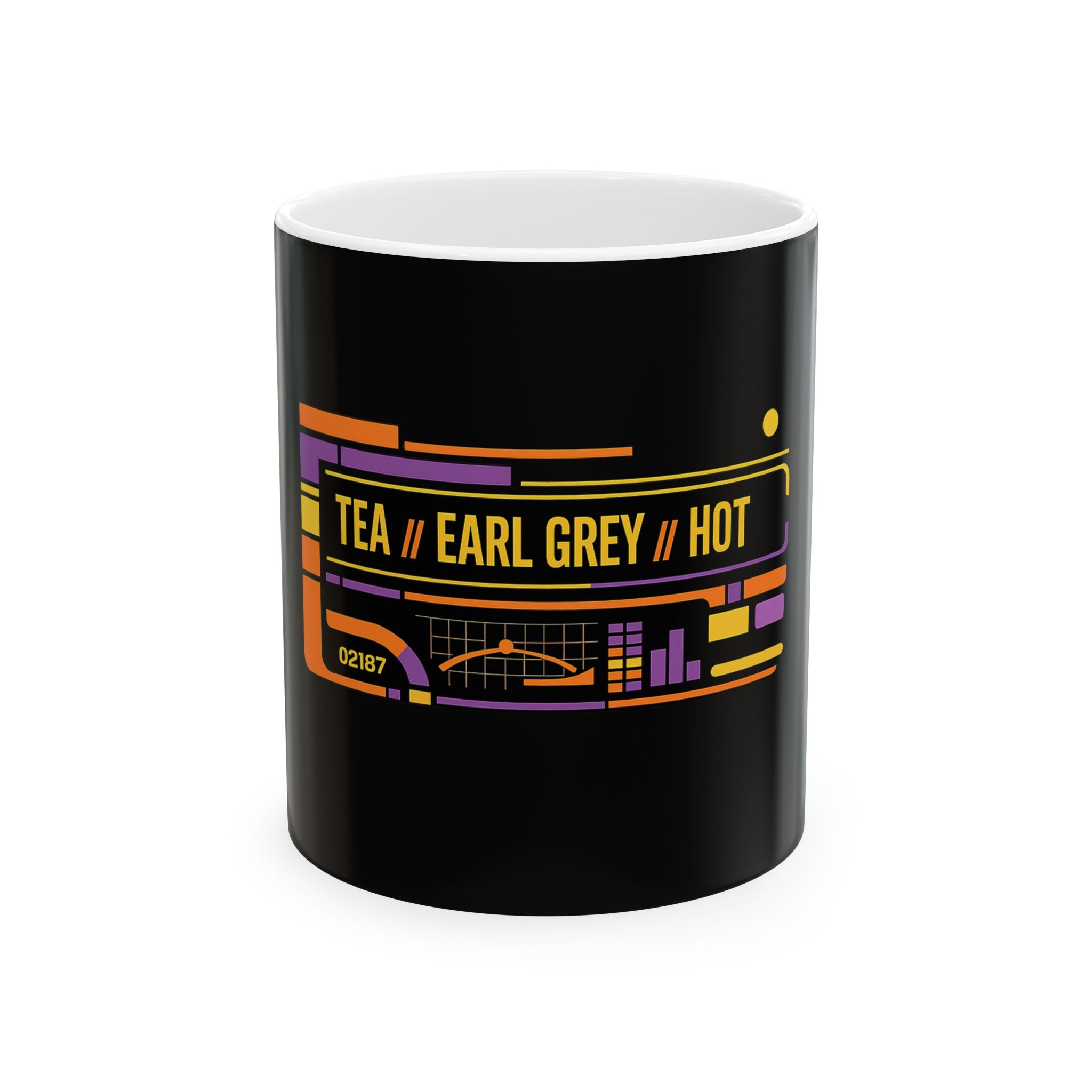 Earl Grey Hot Tea Mug — Retro Neon Tech Graphic Ceramic Coffee Cup (11oz/15oz)