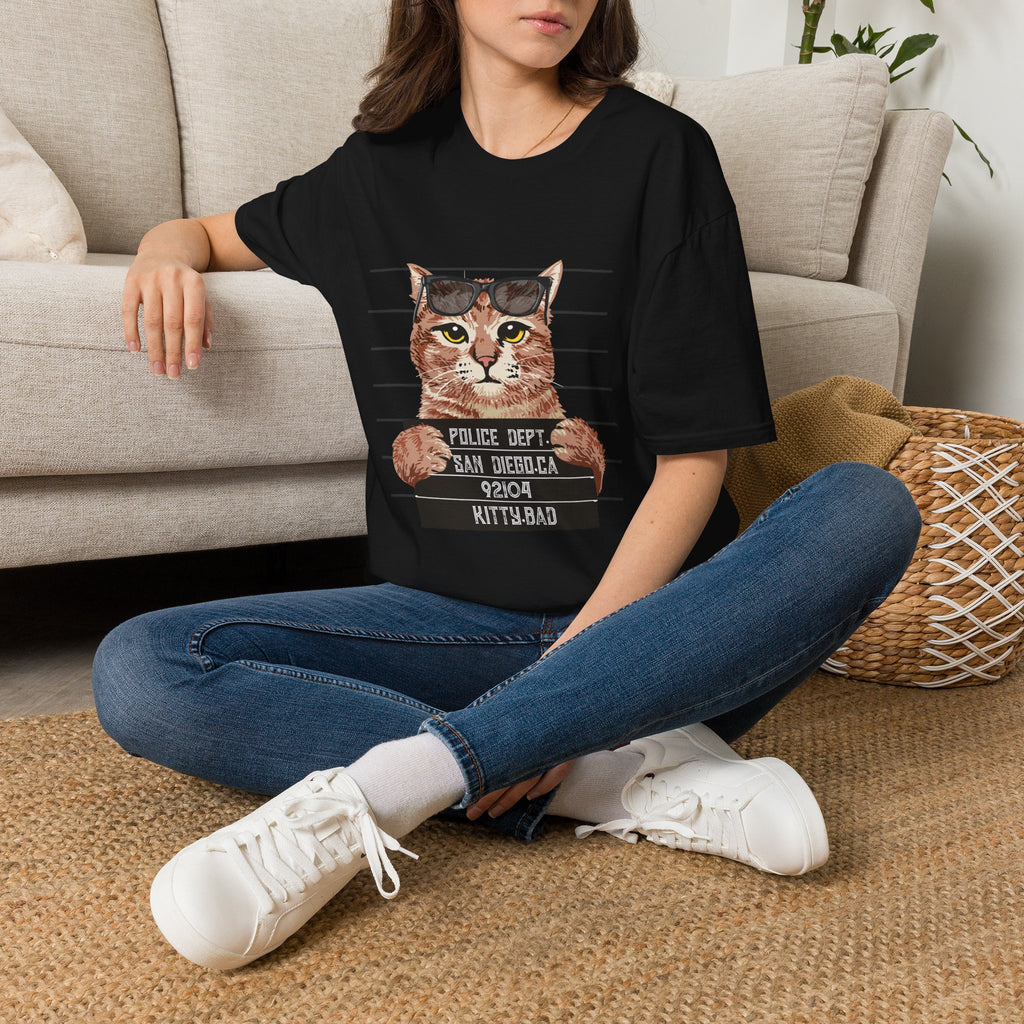 Cat Mugshot T-Shirt — 'Kitty & Bad' Funny Police Line Tee