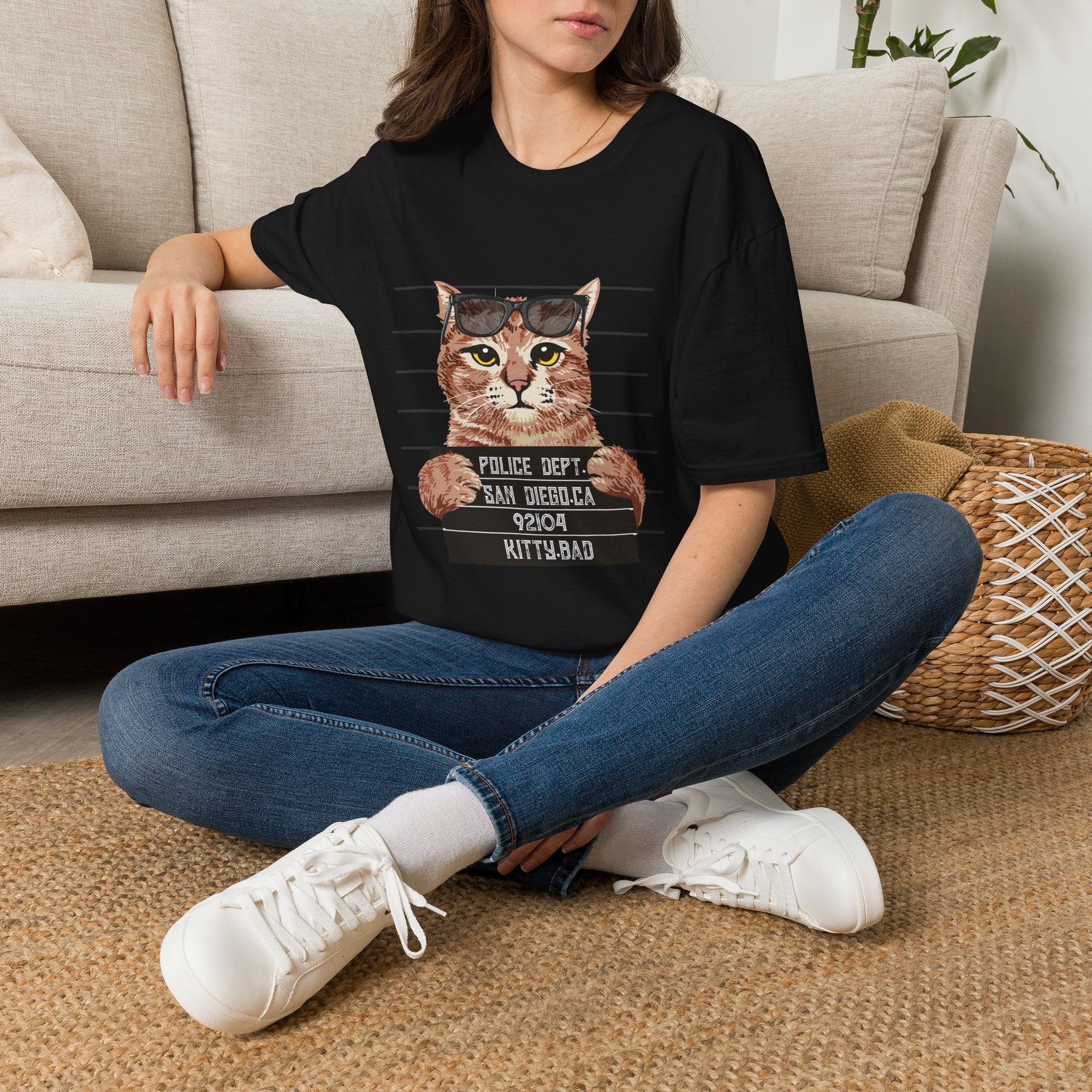 Cat Mugshot T-Shirt — 'Kitty & Bad' Funny Police Line Tee